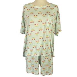 ⭐ 3/$15 Disney Medium Blue Rainbow Mickey PJ Set Shorts Pocket Tee